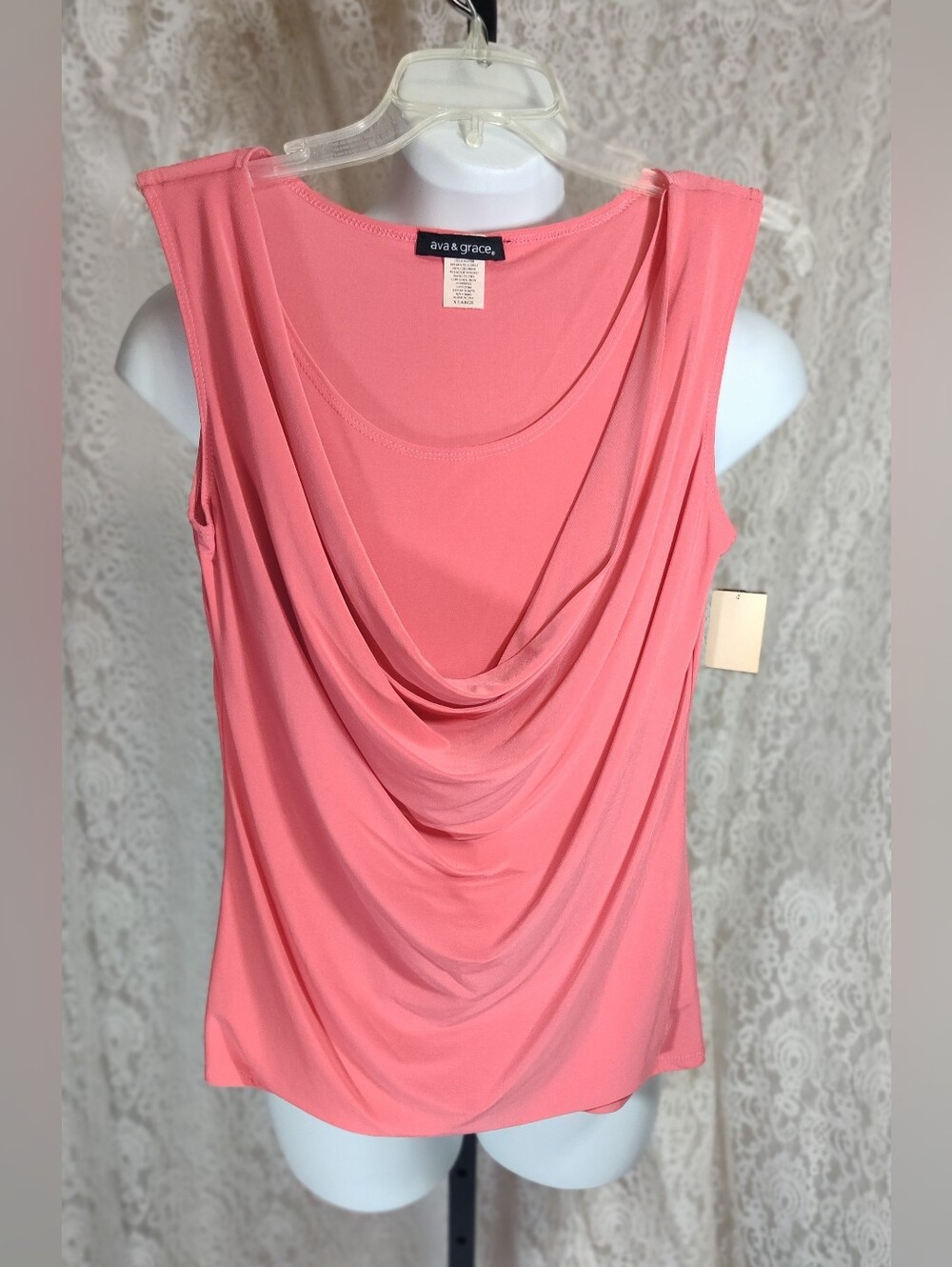Ava & Grace Coral Pink Draped Neck Sleeveless Camisole